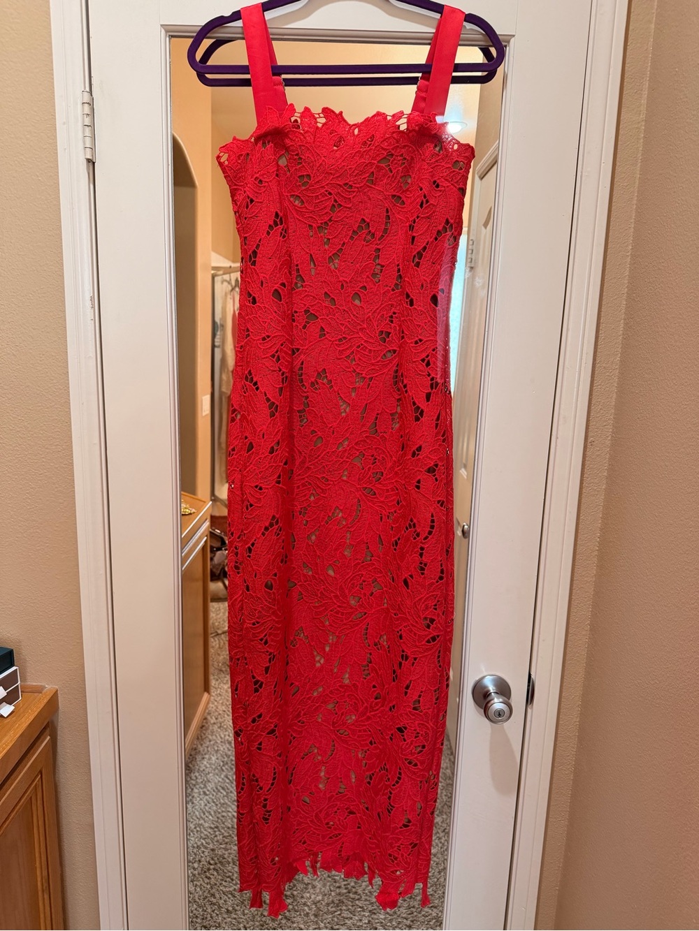 Red Lace Maxi Dress with Wide Straps